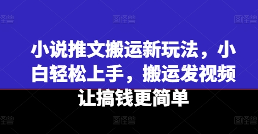 小说推文搬运新玩法，小白轻松上手，搬运发视频让搞钱更简单-一鸣资源网