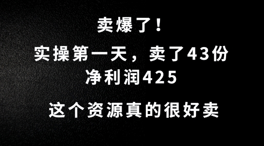 这个资源，需求很大，实操第一天卖了43份，净利润425【揭秘】-一鸣资源网