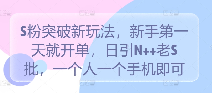 S粉突破新玩法，新手第一天就开单，日引N++老S批，一个人一个手机即可【揭秘】-一鸣资源网