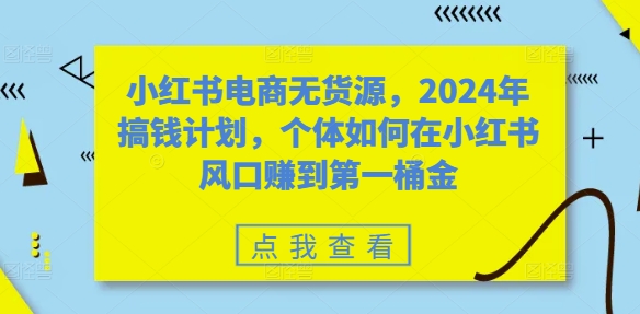 小红书电商无货源，2024年搞钱计划，个体如何在小红书风口赚到第一桶金-一鸣资源网