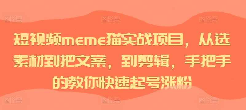 短视频meme猫实战项目，从选素材到把文案，到剪辑，手把手的教你快速起号涨粉-一鸣资源网