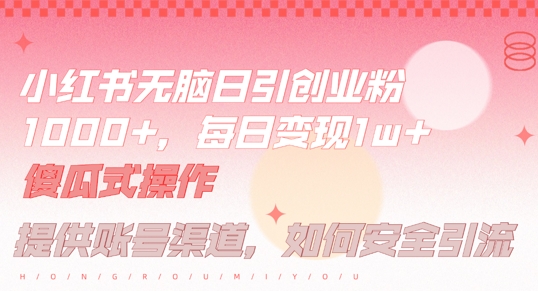 小红书无脑每日引流创业粉500+，小白每天只花半小时，躺赚长尾收益【揭秘】-一鸣资源网