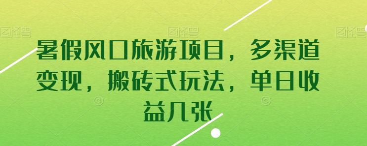 暑假风口旅游项目，多渠道变现，搬砖式玩法，单日收益几张【揭秘】-一鸣资源网