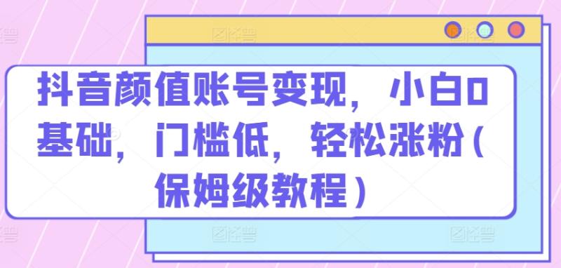 抖音颜值账号变现，小白0基础，门槛低，​轻松涨粉(保姆级教程)【揭秘】-一鸣资源网