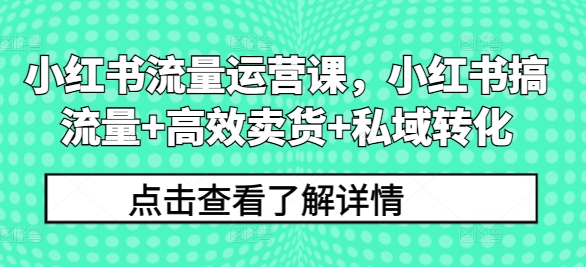 小红书流量运营课，小红书搞流量+高效卖货+私域转化-一鸣资源网