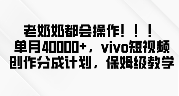 老奶奶都会操作，新平台无脑操作，单月40000+，vivo短视频创作分成计划【揭秘】-一鸣资源网