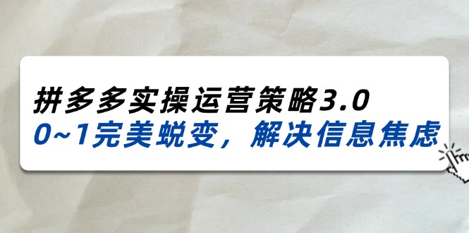 2024_2025拼多多实操运营策略3.0，0~1完美蜕变，解决信息焦虑（38节）-一鸣资源网