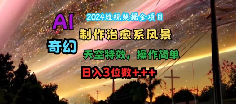 2024短视频掘金项目，AI制作治愈系风景，奇幻天空特效，操作简单，日入3位数【揭秘】-一鸣资源网