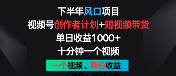 下半年风口项目，视频号创作者计划+视频带货，一个视频两份收益，十分钟一个视频【揭秘】-一鸣资源网