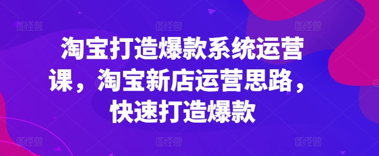 淘宝打造爆款系统运营课，淘宝新店运营思路，快速打造爆款-一鸣资源网