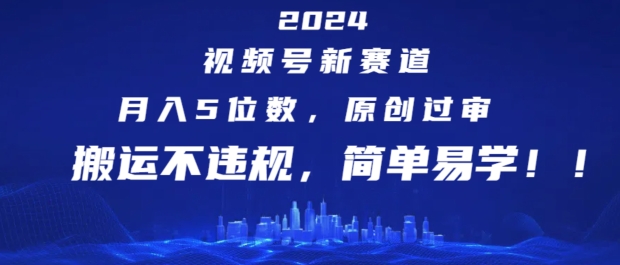 2024视频号新赛道，月入5位数+，原创过审，搬运不违规，简单易学【揭秘】-一鸣资源网