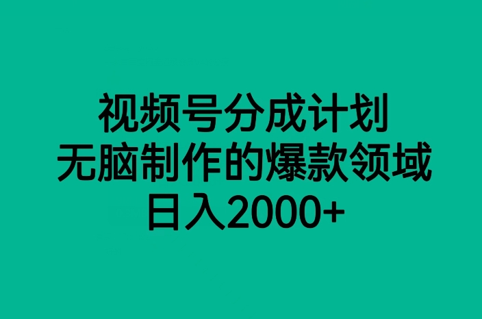 视频号分成计划，无脑制作的爆款领域，日入2000+-一鸣资源网