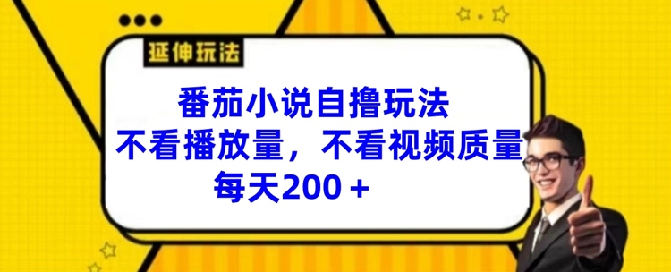 番茄小说自撸玩法，不看播放量，不看视频质量，每天200+【揭秘】-一鸣资源网