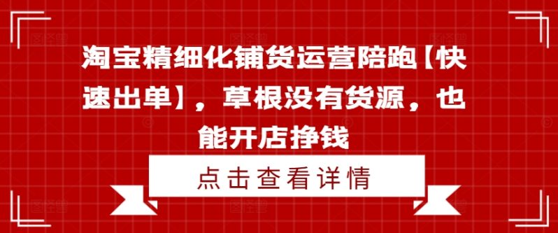 淘宝精细化铺货运营陪跑【快速出单】，草根没有货源，也能开店挣钱-一鸣资源网