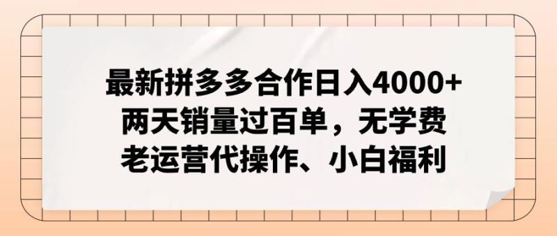 最新拼多多合作日入4000+两天销量过百单，无学费、老运营代操作、小白福利-一鸣资源网