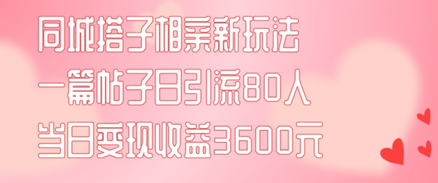 同城搭子相亲新玩法一篇帖子引流80人当日变现3600元(项目教程+实操教程)【揭秘】-一鸣资源网