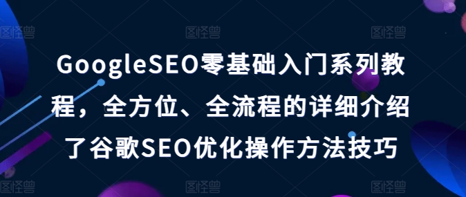 GOOGLESEO零基础入门系列教程，全方位、全流程的详细介绍了谷歌SEO优化操作方法技巧-一鸣资源网