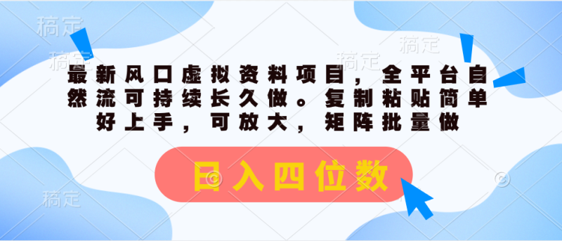 最新风口虚拟资料项目，全平台自然流可持续长久做。复制粘贴 日入四位数-一鸣资源网