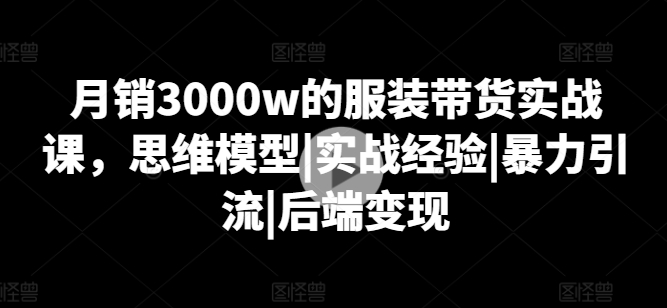 月销3000W的服装带货实战课，思维模型|实战经验|暴力引流|后端变现-一鸣资源网