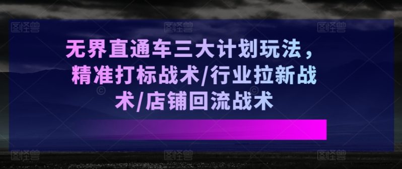 无界直通车三大计划玩法，精准打标战术/行业拉新战术/店铺回流战术-一鸣资源网