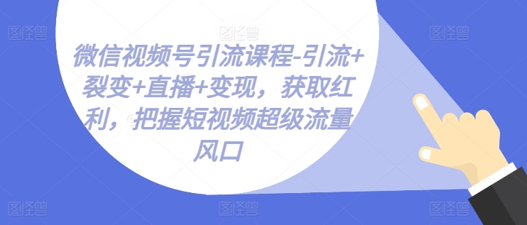 微信视频号引流课程-引流+裂变+直播+变现，获取红利，把握短视频超级流量风口-一鸣资源网