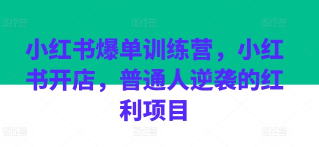 小红书爆单训练营，小红书开店，普通人逆袭的红利项目-一鸣资源网