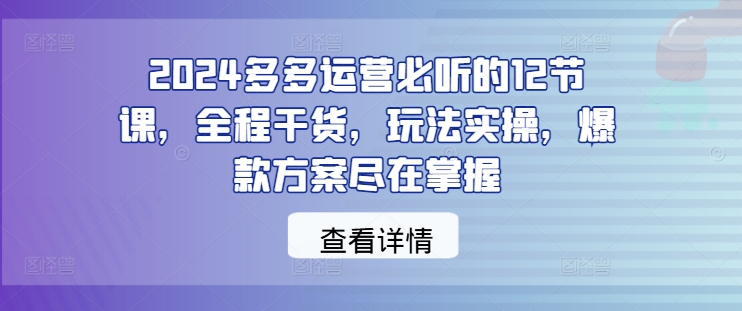 2024多多运营必听的12节课，全程干货，玩法实操，爆款方案尽在掌握-一鸣资源网